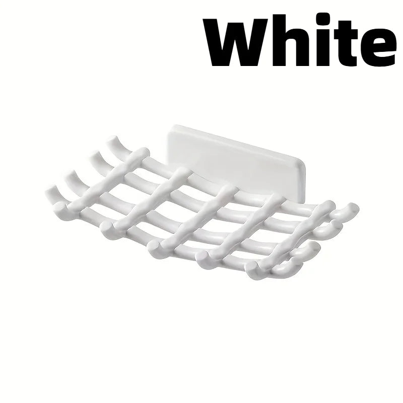 1pc Wall-Mounted Shower Soap Dish with Drainage, Black,White Square Holder.No Drilling Required,Hook for Soap and Accessories.