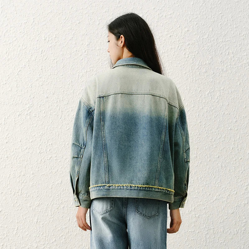 Semir Denim Jacket Distressed Loose DropShoulder Women Spring Casual Fashion Comfort StreetStyle Trend Cozy New 2026