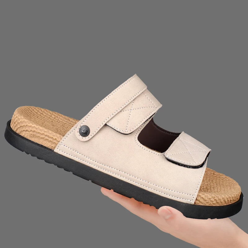 Thick Soles Bottom Platform Mens Leather Sandals Men Adjustable Slippers Sandals Soft Comfortable Summer Shoes