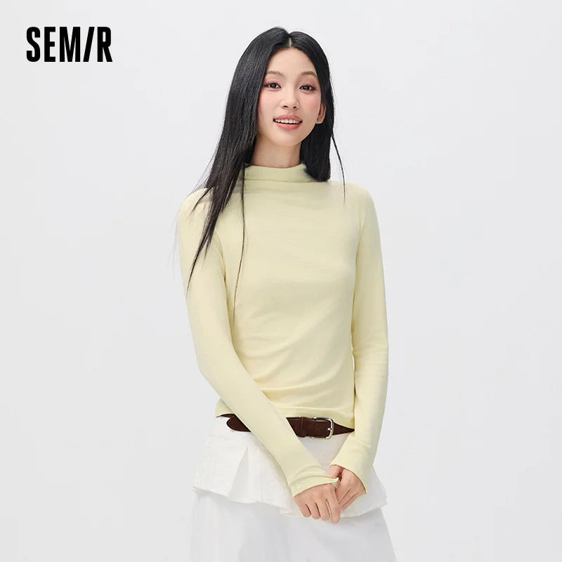 Semir Women Knit Tshirt Thermal Warmth Mock Neck Regular Shoulder Slim Fit Versatile 2026 New Winter Daily Wear