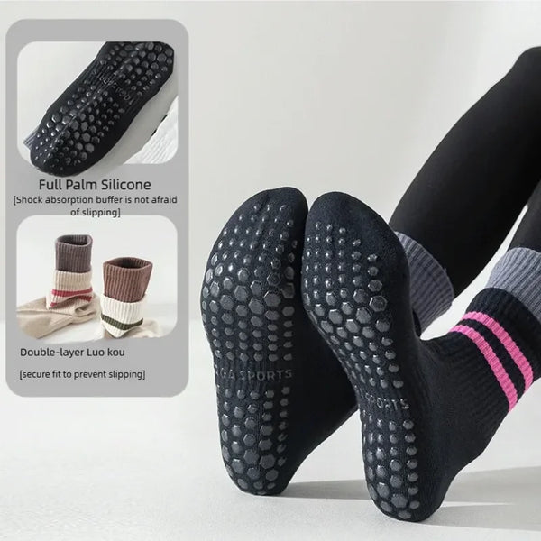 WRELS 1/2/3 Pairs Yoga Socks Non Slip Breathable Pilates Crew Socks Women Arch Support Moisture-Wicking Gym Athletic Grip Socks