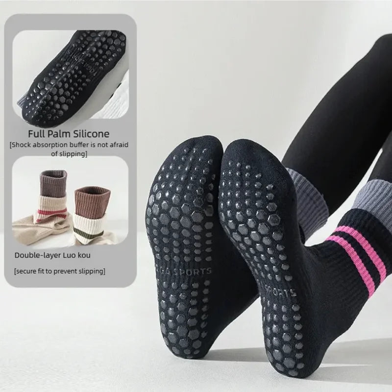 WRELS 1/2/3 Pairs Yoga Socks Non Slip Breathable Pilates Crew Socks Women Arch Support Moisture-Wicking Gym Athletic Grip Socks