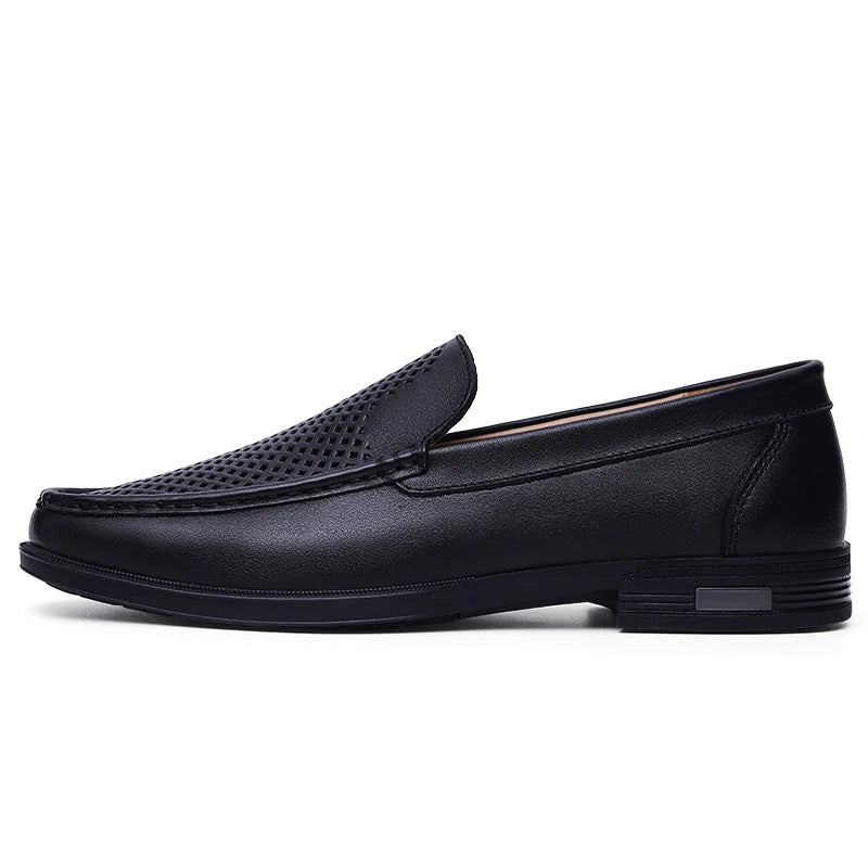 Summer Mens Slip On Leather Shoes Men Loafers Black Brown Breathable Casual Shoes Size 37-46 Dropshipping
