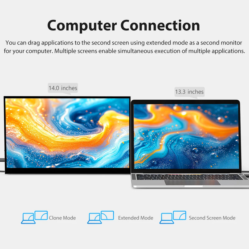 UPERFECT Portable Touch Screen Monitor 14" 1080P FHD HDMI Desktop Computer Laptop Extend Display w/ Sensitive Fingertip Control