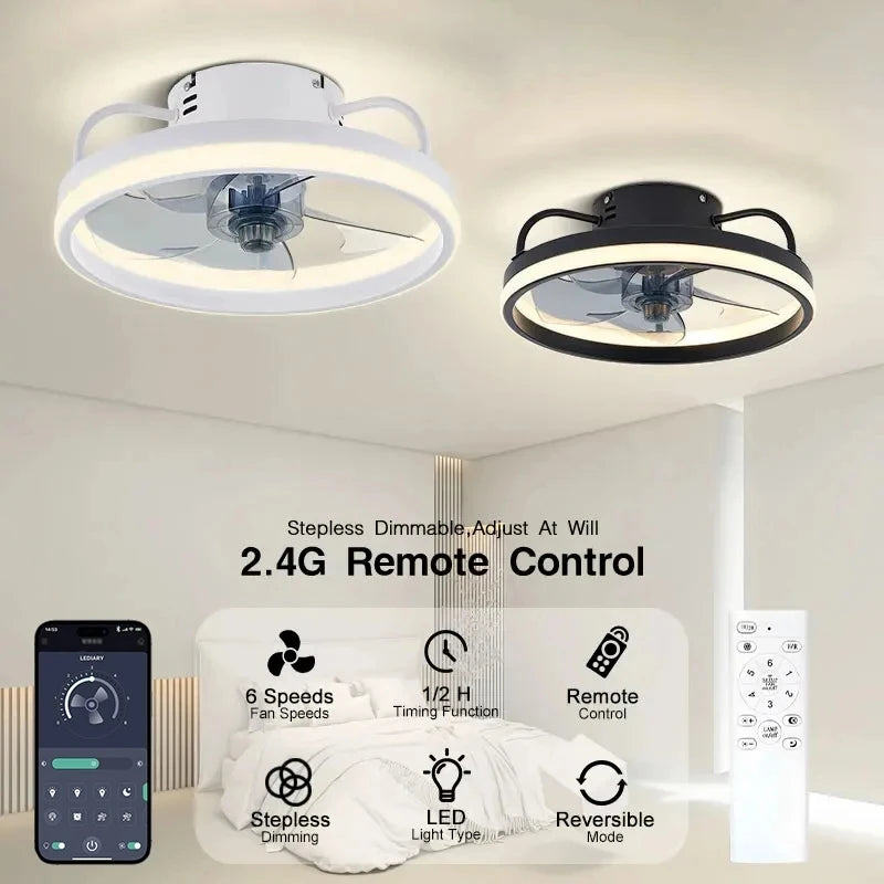 កង្ហារពិដានអគ្គិសនី 85-265V 55/60W ជាមួយចង្កៀង កង្ហារឆ្លាតវៃស្ងាត់ 6 ល្បឿនខ្យល់បញ្ជាពីចម្ងាយសម្រាប់បន្ទប់គេង កង្ហារពិដានផ្ទះ