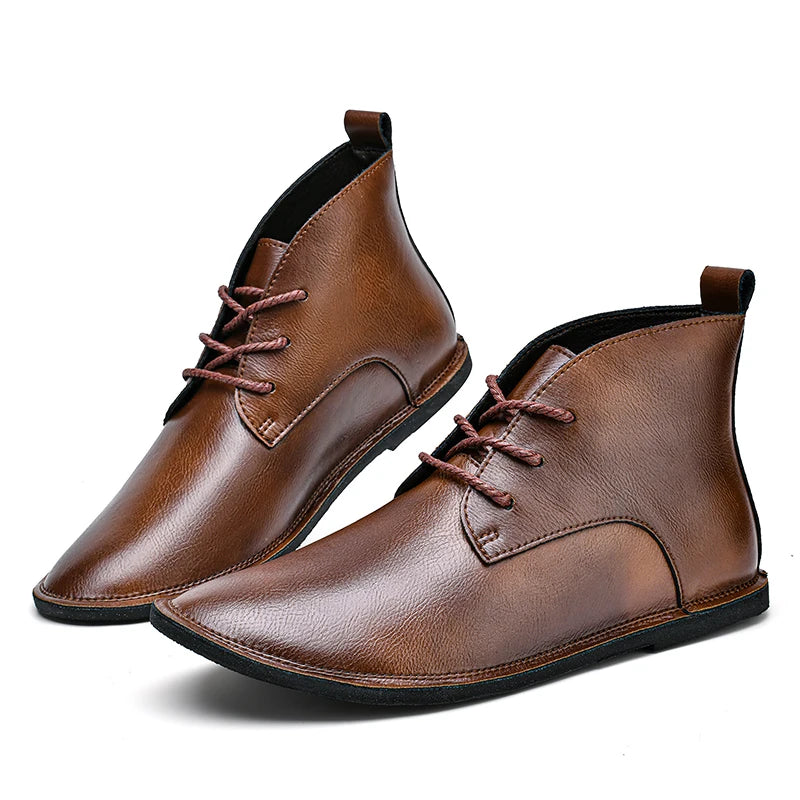 Winter Mens Retro Leather Boots Men Casual Black Brown Ankle Boots Lace Up Size 38-46 47 Dropshipping
