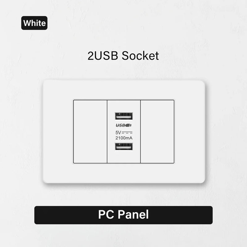 118 Type Brazil Korea Universal usb Wall socket,White PC Panel Charging port,US Italy Chile Double USB 2.1A 5V Power Plug Outlet