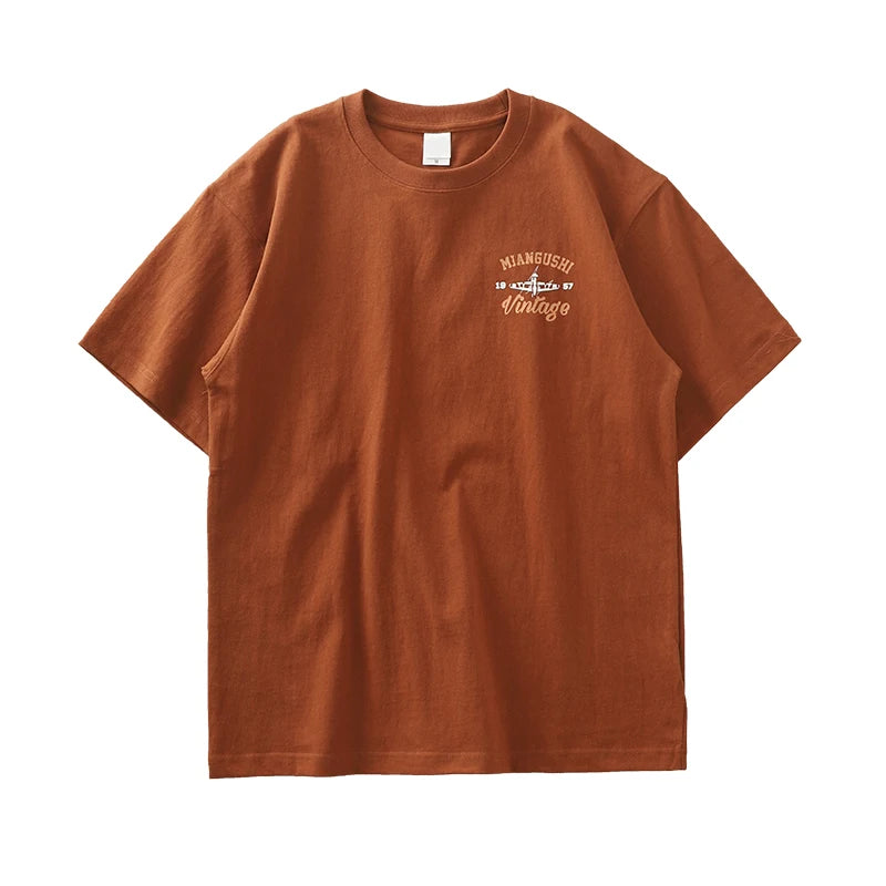 Dukeen 320g Heavyweight Short Sleeved T Shirt Men Summer Vintage Aeroplane Printing 100% Cotton Casual Tops Unisex