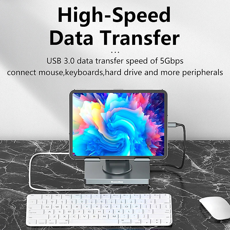 ជើងទម្រ iPad Blueendless USB C Hub 4K 60HZ HD Type-C 100W PD SD/TF Slot Reader USB 3.0 5Gbps 9 ក្នុង 1 Type-C Hub សម្រាប់ដាក់ iPad
