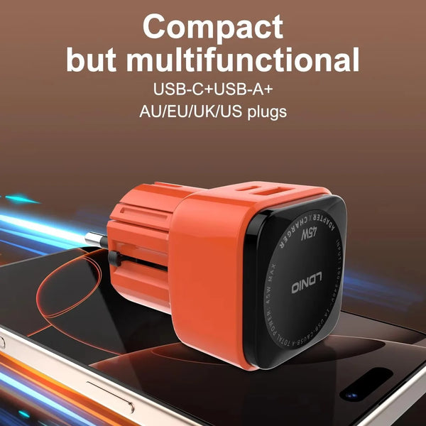 LDNIO PD 45W ឧបករណ៍សាកថ្មទូរស័ព្ទជាសកល All-in-one ឧបករណ៍សាកថ្មលឿនសម្រាប់ទូរស័ព្ទចក្រភពអង់គ្លេស EU សហរដ្ឋអាមេរិក AU សម្រាប់ iPad iPhone 16/15/14