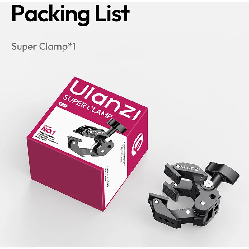 ឈុតដៃវេទមន្ត Ulanzi CO78 Super Clamp ជាមួយក្បាលបាល់ពីរ 360° 1/4 វីសសម្រាប់កាមេរ៉ា DSLR ថតរូបក្នុងស្ទូឌីយោ
