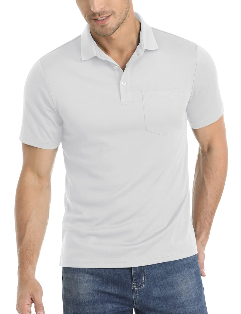 TACVASEN Summer Quick Dry Polos T-shirts Mens Breathable Sport Hiking Tee Shirts Casual Golf Polos T-Shirt Work Tops With Pocket