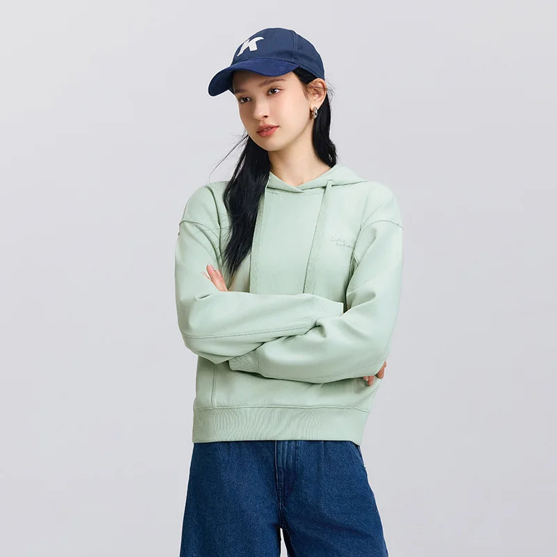 Semir Embroidered Hoodie Women Spring Hooded Loose Split Design Minimalist Gentle Style Casual Comfortable Pullover