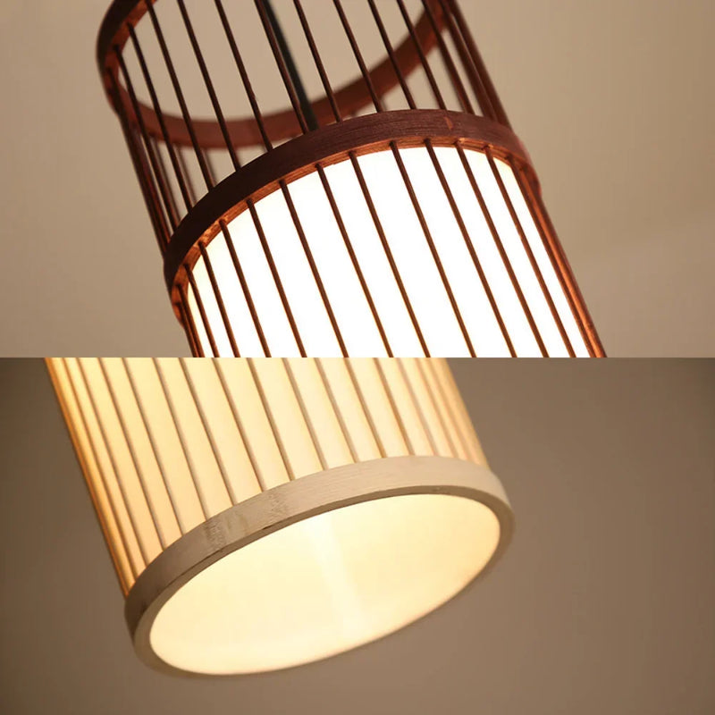 Bamboo Pendant Light Hand-Woven Cord Rattan Boho Hanging Lamp Mount Ceiling Chandelier for Dining Living Bedroom Kitchen