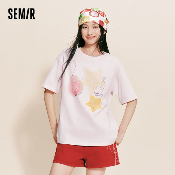អាវយឺត Semir សម្រាប់នារី ធ្វើពីកប្បាស លំនាំផ្លែឈើ ប្រវែងមធ្យម រលុង អាវយឺត Lazy Sweet រដូវក្តៅ ឆ្នាំ២០២៦ អាវធម្មតា