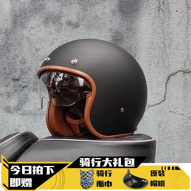 ORZ-060 Vintage 3/4 Jet Motorcycle Helmet Retro Open‑Face Half Helmet,Classic Chopper Scooter Riding Helmet Casque Moto