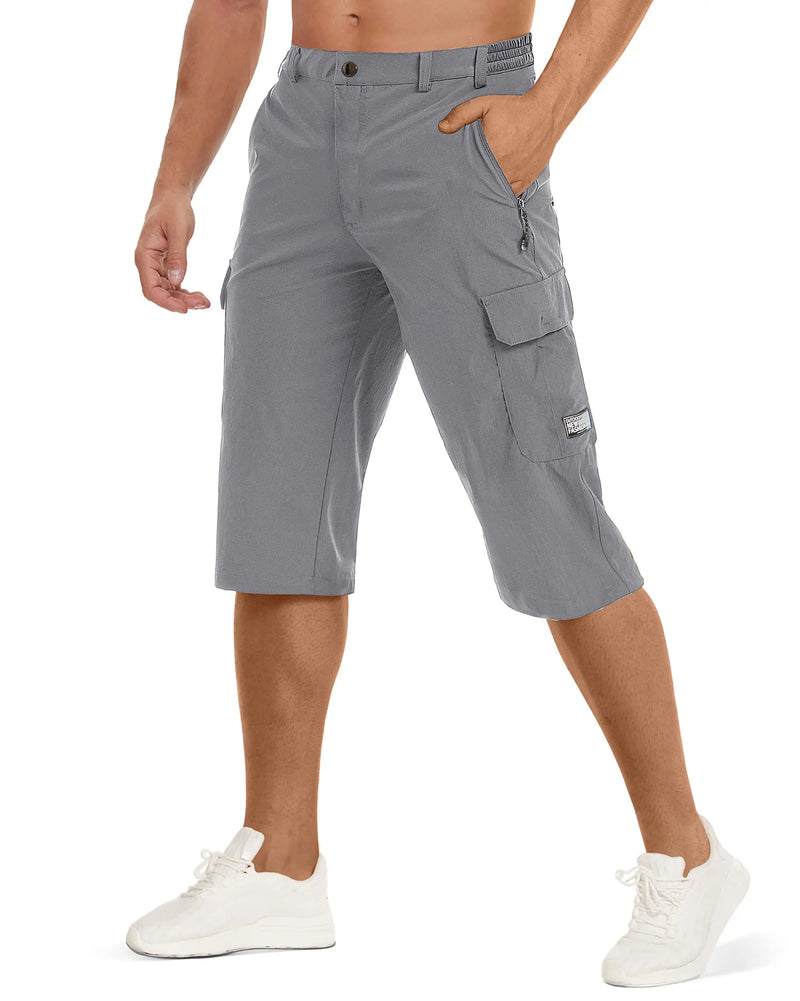 TACVASEN Summer Quick Dry 3/4 Capri Pants Men's Casual Multi-Pockets Lightweight Shorts Outdoor Hiking Cargo Nylon Pants Workout