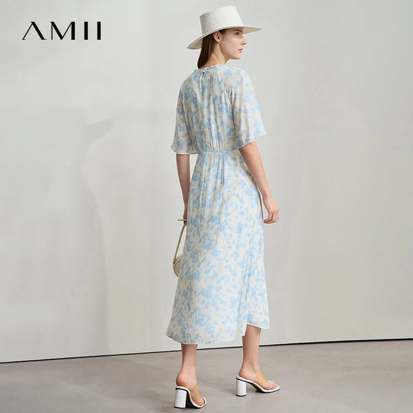 AMII រ៉ូបវែងដៃខ្លីបោះពុម្ពបែបសាមញ្ញសម្រាប់នារីទាន់សម័យឆ្នាំ ២០២៦ រ៉ូបថ្ងៃកំណើតកមូលបែបប្រណីត 12522153
