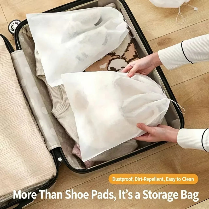 Disposable Non Woven Shoe Storage Bags with Drawstring, Dust Proof Hanging Shoe Organizer Pouches for Travel Closet Outdoor Use