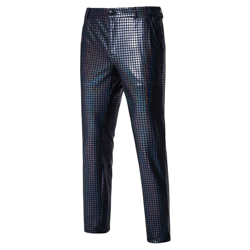 2026 New Men's Bright Green Plaid Suit Pants 2025 Spring Fashion Trousers Black Blue Silver Pantalones Hombre