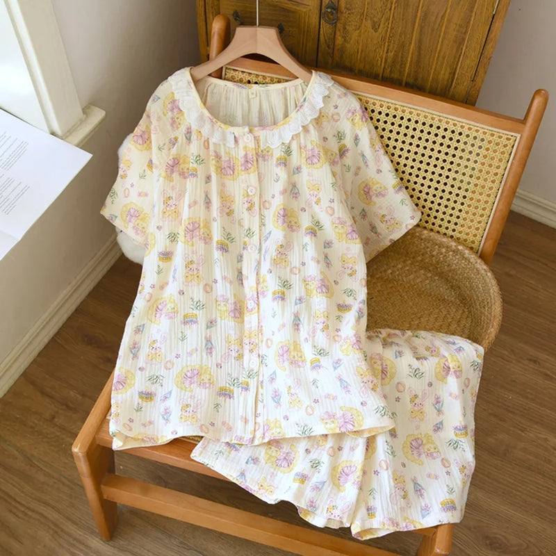 Soft Pyjamas Set For Woman New 2 Piece Set Sleepwear Casual Loungewear Summer Pure Cotton Homewear Suit Pijama Women's Pajamas