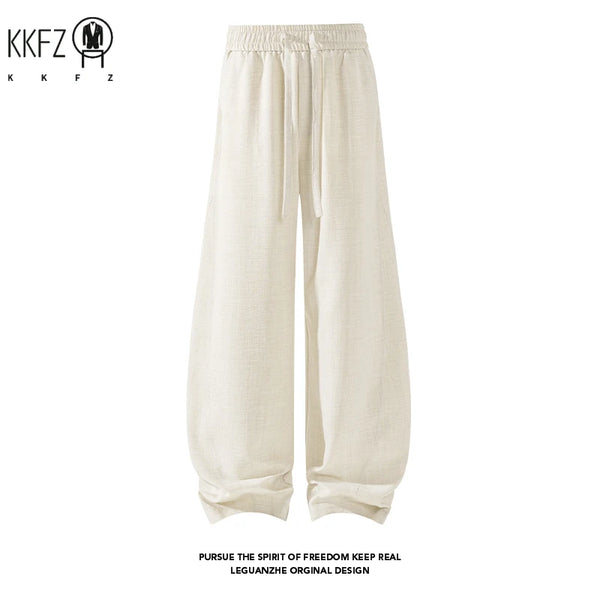Male Oversized Loose Harem Trousers Elastic Drawstring Waist Linen Blend Fabric Baggy Cut For Youth Street Fashion Style