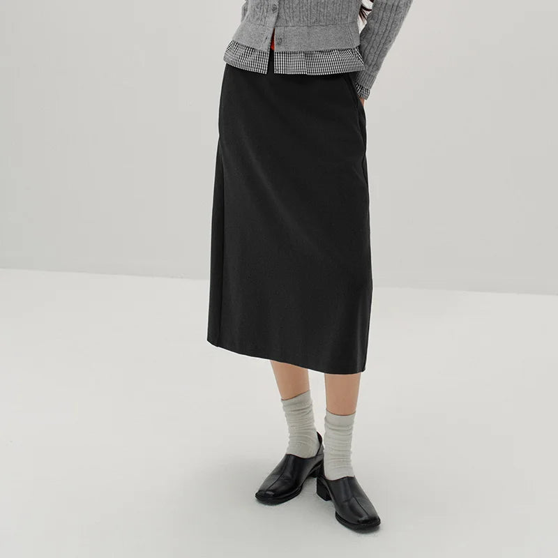 Semir Women Skirt Solid Faux Wool Long Split A Line Slim Smart Casual Commuter Winter Midi Skirt Everyday Style 2026