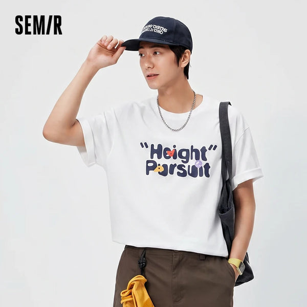 អាវយឺត Semir សម្រាប់បុរសនិងស្ត្រី ដៃខ្លី ទាន់សម័យ បោះពុម្ពអក្សរក្រាហ្វិក រដូវក្តៅ ឆ្នាំ២០២៦ អាវកមូល ម៉ូដធម្មតា