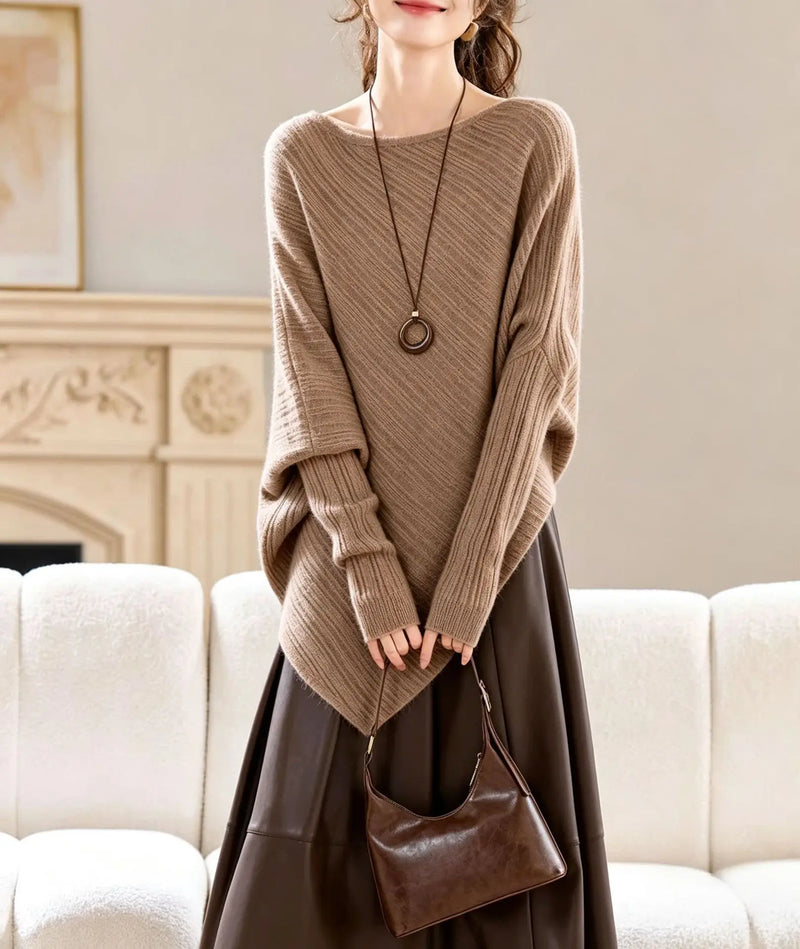 Lazy Wind Bat Sleeve Irregular Sweater Women's Autumn Winter Loose Knitted Bottoming Shirt Premium Ladies Top Pullover Jumper