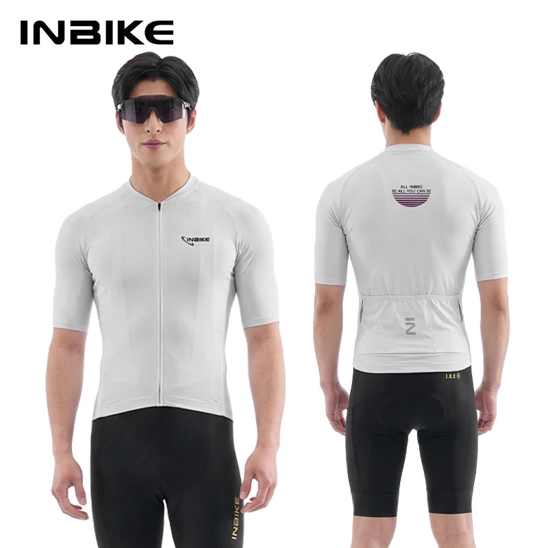 INBIKE Men's Road Cycling Jersey Quick-Dry Fabric with Mesh Bike Jersey for Mountain Biking Clothing with Pockets Lightweight