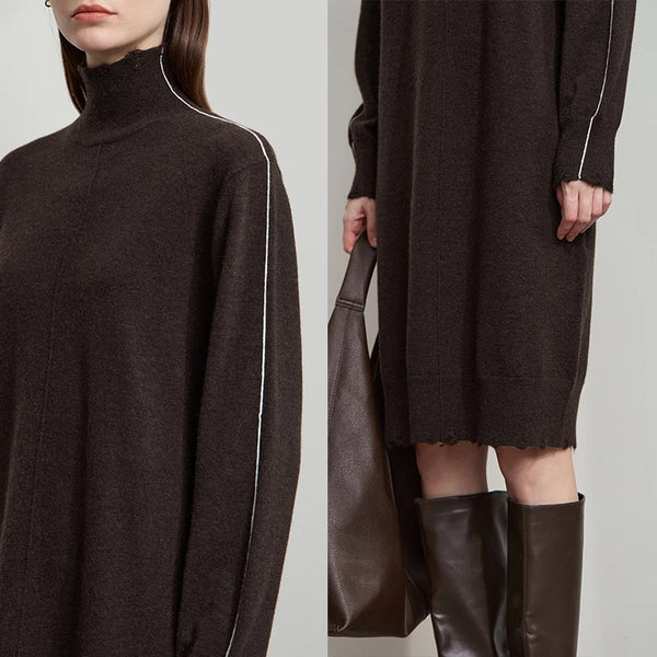 Amii Women Dress 2026 Autumn New Sweater Ladies Clothing Turtleneck Knitted Long-sleeved Loose Elegant Dresses for Woman12553016