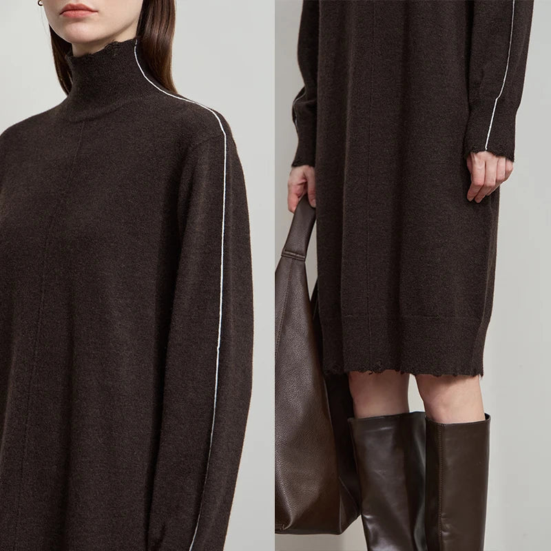 Amii Women Dress 2026 Autumn New Sweater Ladies Clothing Turtleneck Knitted Long-sleeved Loose Elegant Dresses for Woman12553016