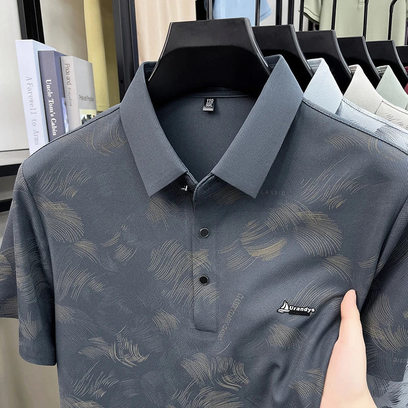 Man Summer Trend New Short-Sleeved Polo Shirt Lapel Button Letter Print High Quality Tops Casual Fashion Breathable MensClothing