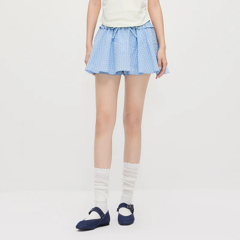 Semir Women Skirt High Waist Plaid Ruffle Trim Fresh Gentle Cute Girlish Mini 2026 Summer Casual Top