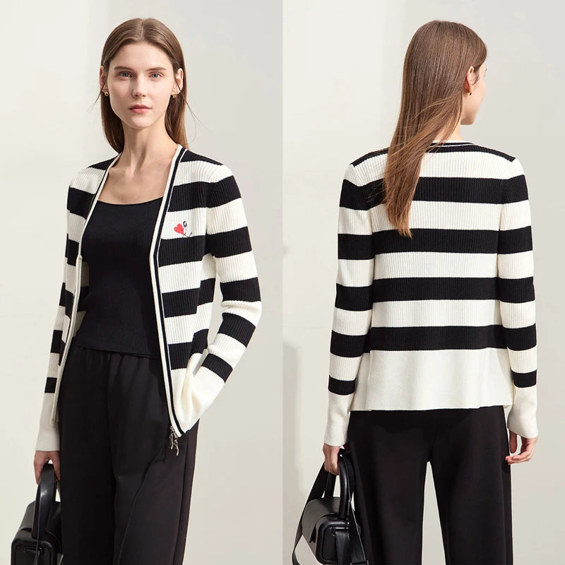 អាវក្រៅ Amii Minimalism Cardigans សម្រាប់នារី រដូវស្លឹកឈើជ្រុះ ឆ្នាំ២០២៥ ថ្មី ក V ប៉ាក់ដោយខ្សែរ៉ូត អាវក្រៅស្តើងសម្រាប់នារី 12413002