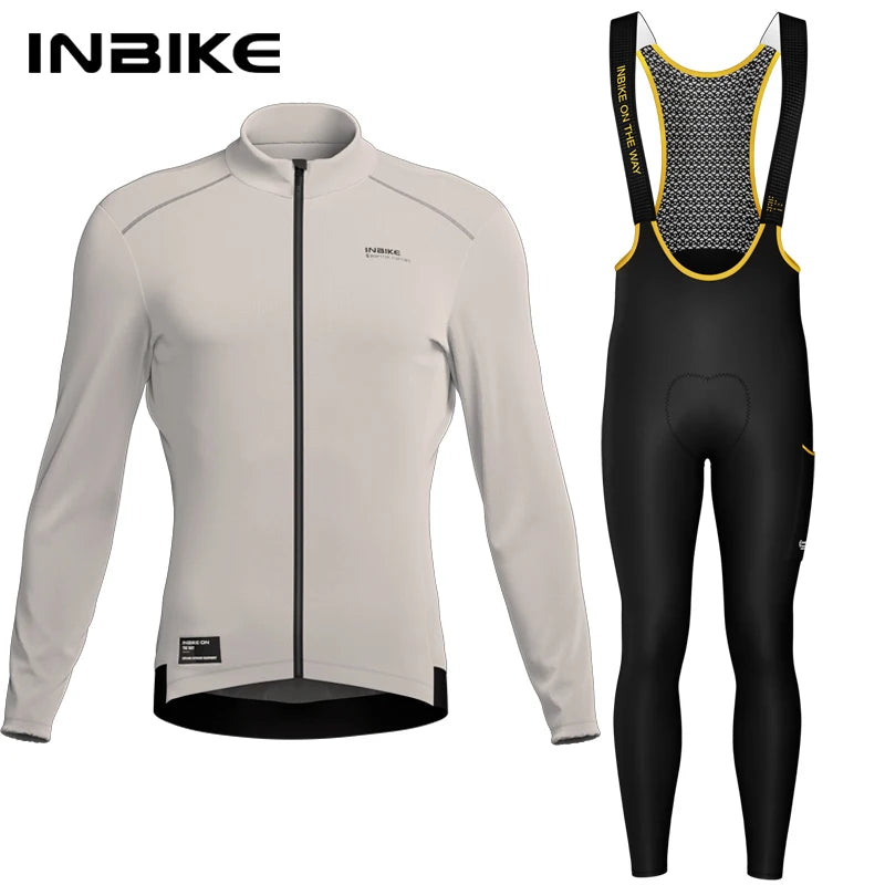 INBIKE Men's Cycling Jersey Winter Thermal Long Sleeve Fleece MTB Cycling Jacket Bicycle Top Bike Clothing with 3 Rear Pockets