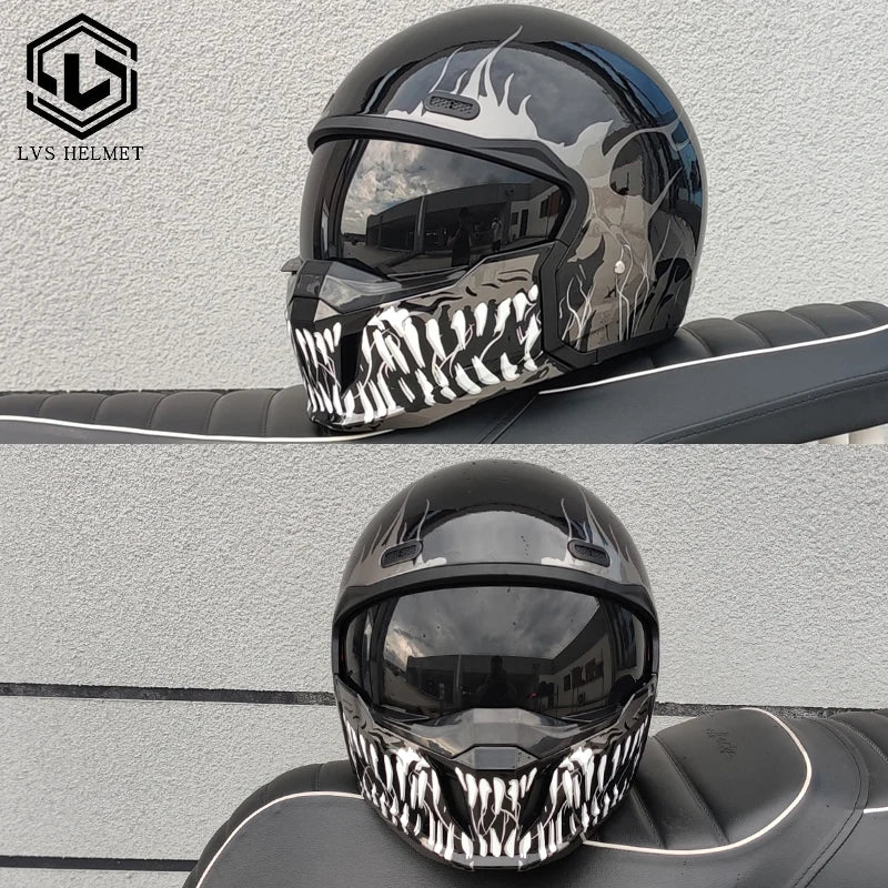 LVS motorcycle retro helmet modular detachable combination full helmet semi covered pilot helmet off-road helmet DOT approved
