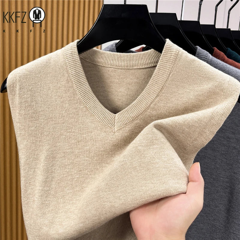 Fall Mens V Neck Knitted Waistcoat Sleeveless Sweater Vest Comfortable Knit Top For Business Daily Outfit Matching