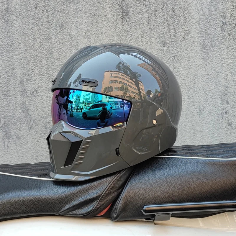 ORZ Retro Cruising Motorcycle Helmet Black Warrior Style Multi functional Combination Full Helmet ABS Material GB-7