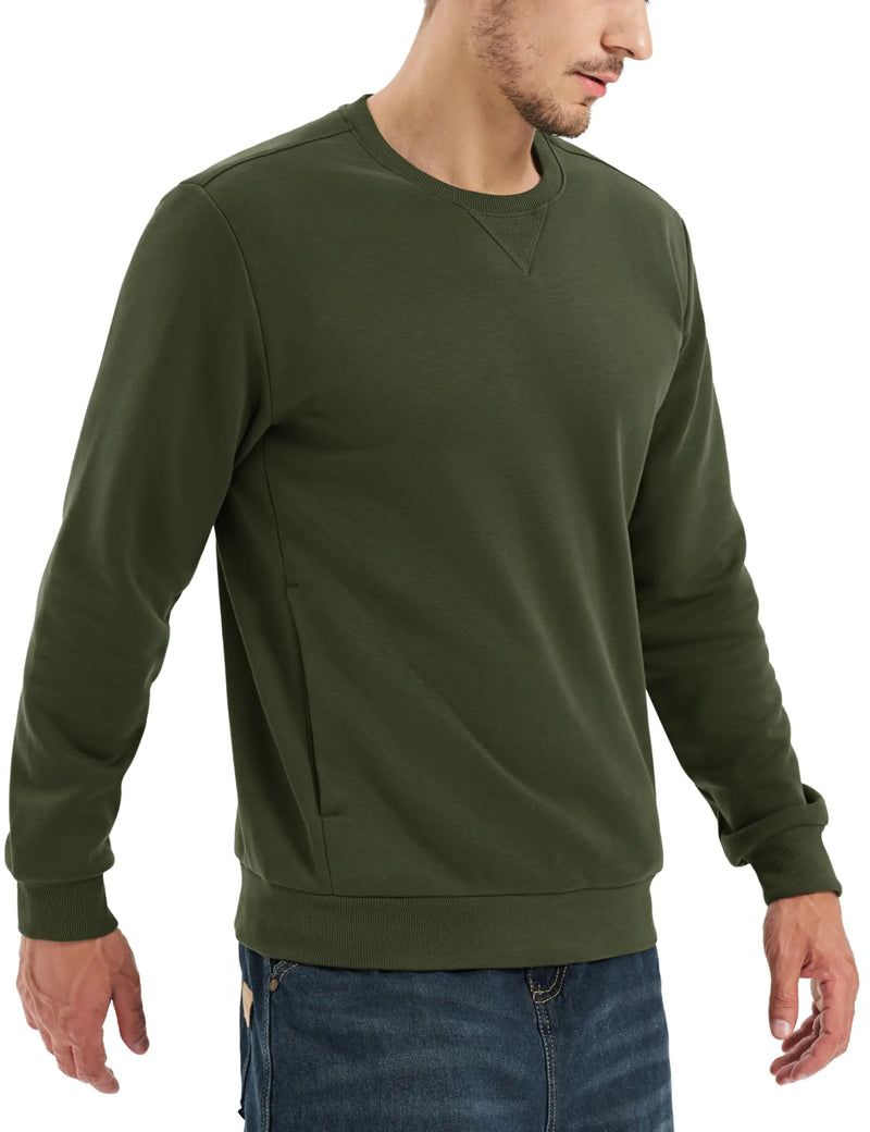 TACVASEN Winter Fleece Crewneck Sweatshirt Mens Warm Midweight Casual Long Sleeve Pullover Pocket Sports Sweatshirt Basic Tops