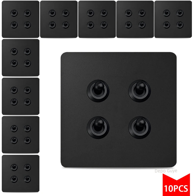 5/10PCS Toggle Wall Switch Black EU Standard Stainless Steel 1-4Gang 2Way Light Brass Lever Switch Panel For Home Improvement