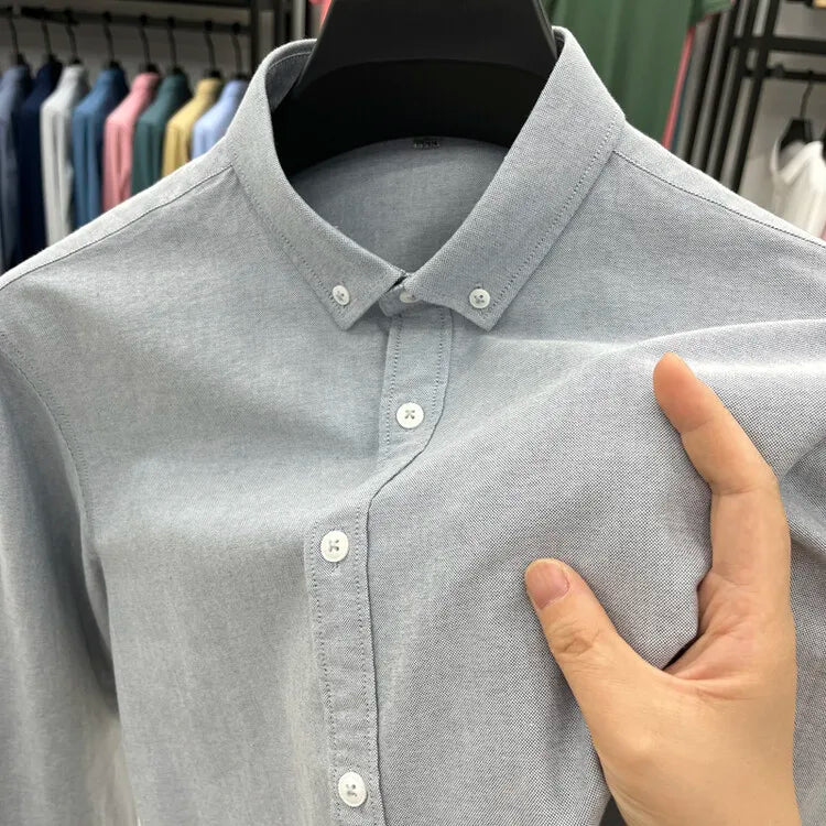 High-quality men's long-sleeve shirt made of 100% cotton, breathable, sweat-wicking, suitable for business or casual wear.M-4XL