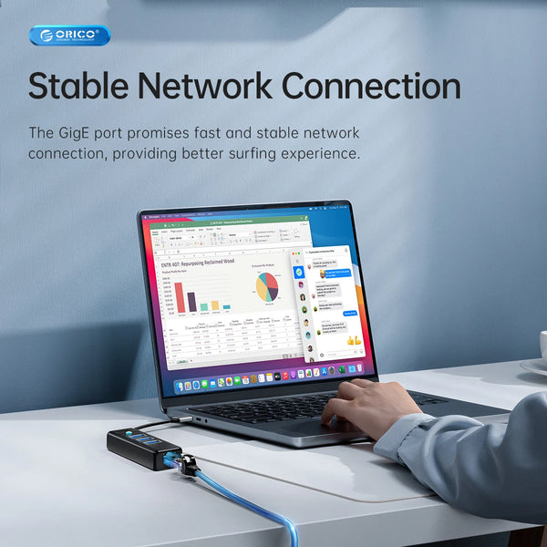 ORICO USB 3.0 Type C HUB RJ45 1000Mbps Ethernet Lan Adapter Gigabit Network Card 5Gbps OTG Splitter For PC Computer Accessories