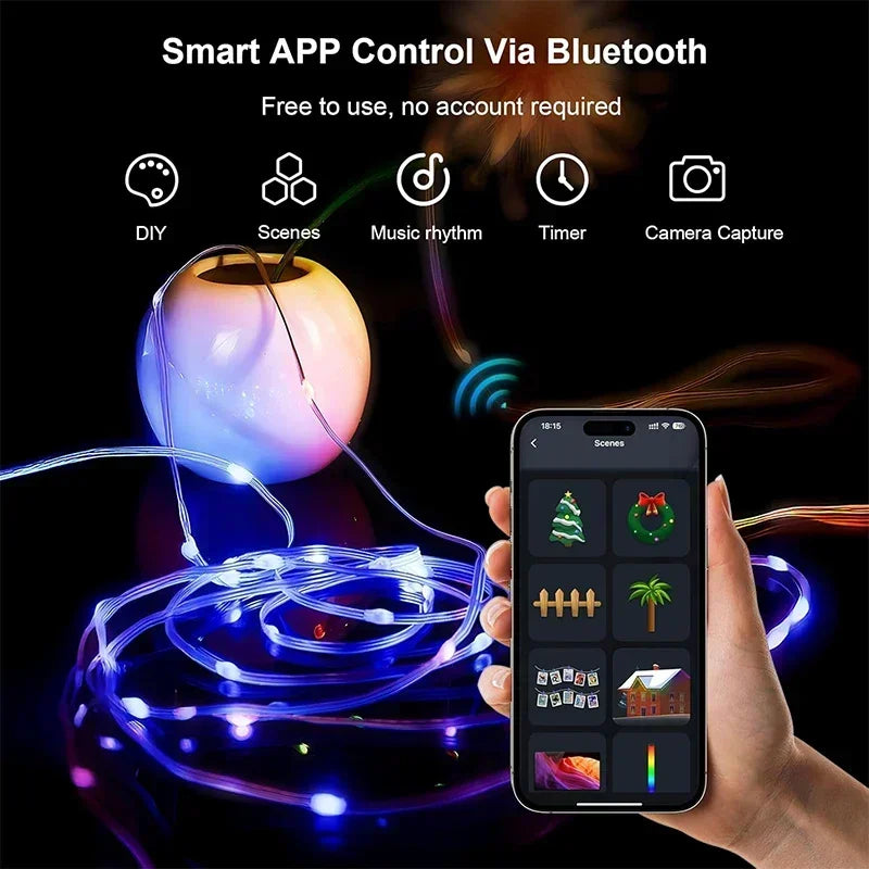 LED Fairy Light String Led Wire String Light Bluetooth APP Remote Control PVC Wire Dream Color Light Garden Party Wedding Decor