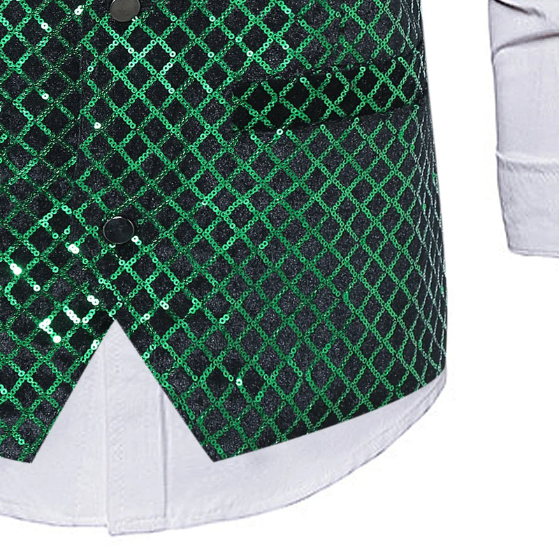 2026 Men's Green Sleeveless Vest Jacket, Single Breasted V-Neck Waistcoat, Red Blue Silver Purple Optional, Europe Size Vests