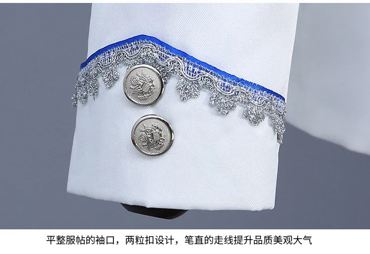 European-style Men's White Court-inspired Two-piece Suit, Suitable for Emcees, Stage Performances, and Prince-themed Costumes.