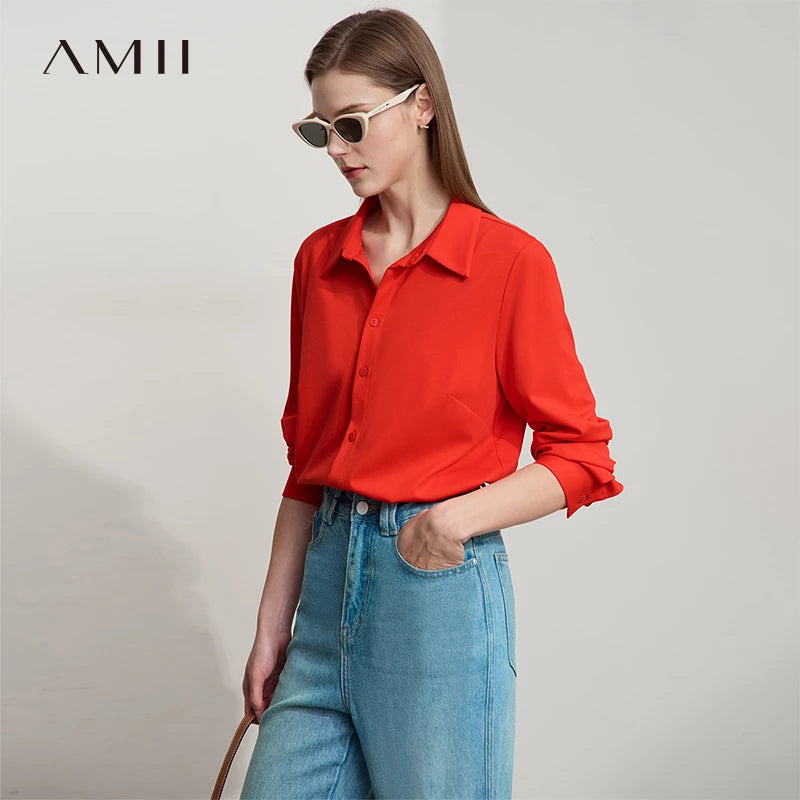 អាវ Amii សម្រាប់ស្ត្រី អាវដៃវែងពណ៌សាមញ្ញ ប៉ាក់បានច្រើនមុខងារ អាវសម្រាប់ធ្វើដំណើរ កអាវបើកចុះក្រោម 12551078
