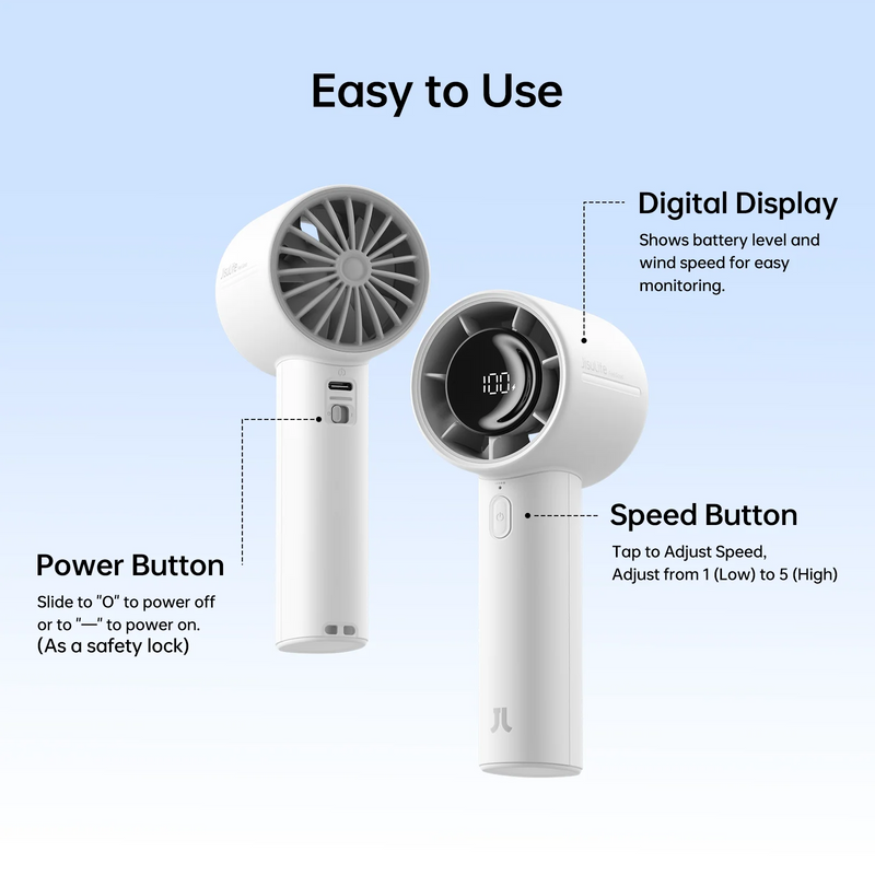 JISULIFE New Arrival Portable Handheld Mini Fan Life10s, 5000mAh Battery Long Lasting Power, 5 Wind Speeds, Summer Essential
