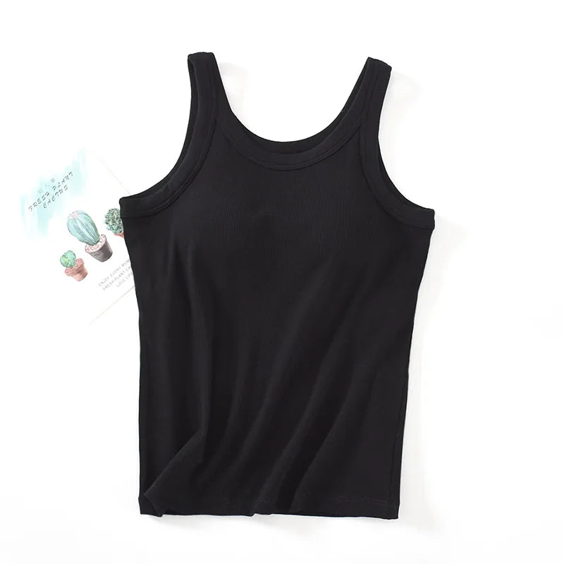 One Piece Nightie Women's Pajamas New Sleeveless Vest Sleeping Tops Casual Knit Modal Sleepwear T-shirt Bra Padded Underwear