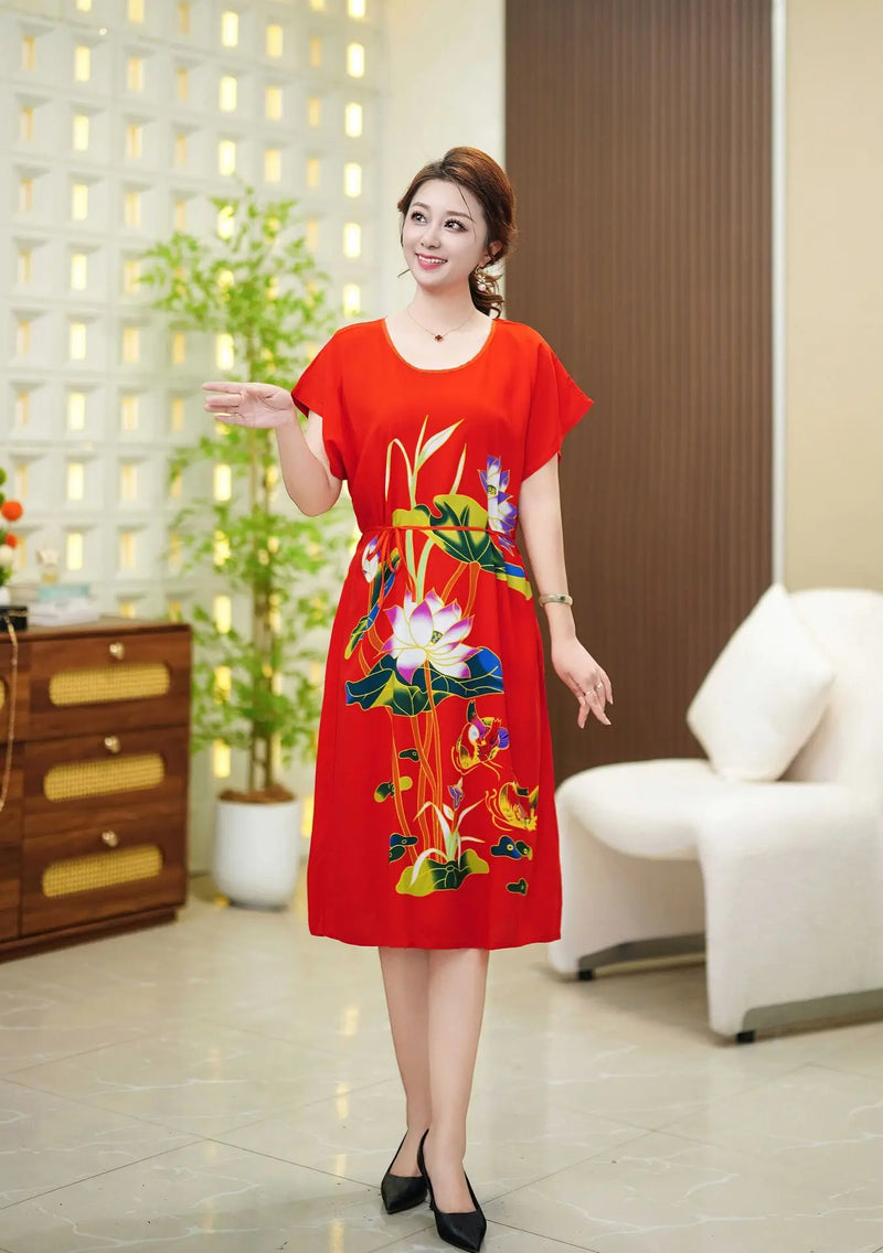 Loose Middle Aged Mother Nightwear Dress Big Size Short Sleeve Women's Sleepwear Night Shirt Summer Nightgown Loungewear